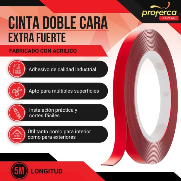 Cinta Acrílica de Doble Cara Extrafuerte 10mm 5 Metros - Imagen 2