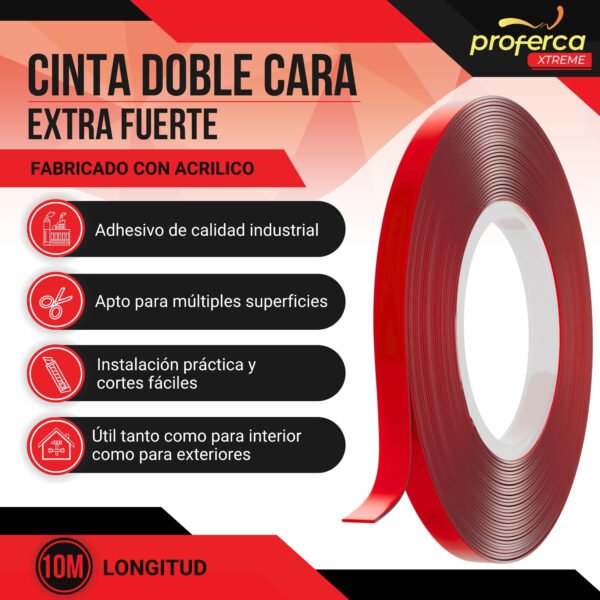 Cinta Acrílica de Doble Cara Extrafuerte 10mm 10 Metros - Imagen 2