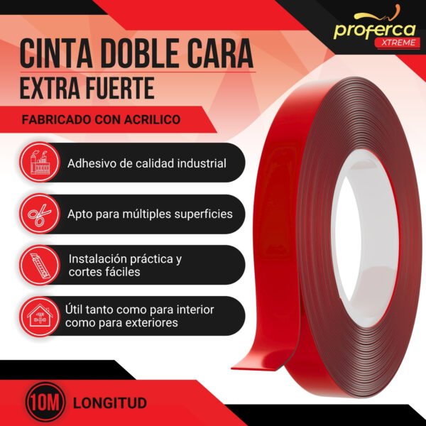 Cinta Acrílica de Doble Cara Extrafuerte 20mm 10 Metros - Imagen 2
