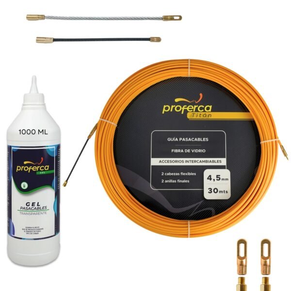 -Pack Ahorro- Kit Guía Pasacables de 4.5mm 30m Fibra y Gel Lubricante Proferca