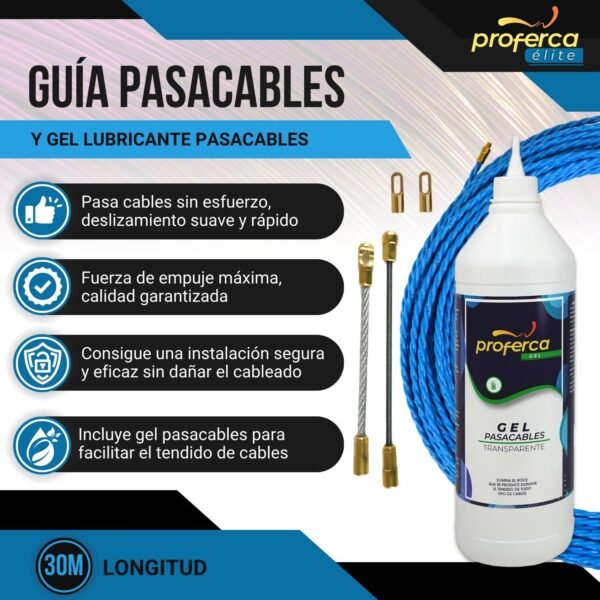 -Pack Ahorro- Kit Guía Pasacables de 6mm 30m Poliéster y Gel Lubricante Proferca - Imagen 2