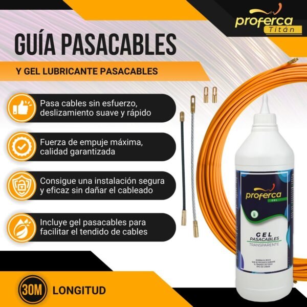 -Pack Ahorro- Kit Guía Pasacables de 4.5mm 30m Fibra y Gel Lubricante Proferca - Imagen 2