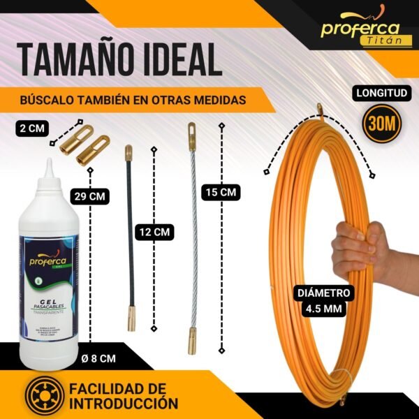 -Pack Ahorro- Kit Guía Pasacables de 4.5mm 30m Fibra y Gel Lubricante Proferca - Imagen 5