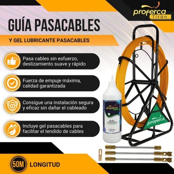 Guía Pasacables Fibra de Vidrio Reforzada 6mm y 50 Metros con Contenedor y accesorios - Gel Pasacables de regalo - Imagen 2